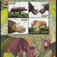 Congo 2014 Rhinos perf sheetlet containing 4 values unmounted mint