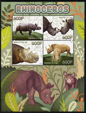 Congo 2014 Rhinos perf sheetlet containing 4 values unmounted mint