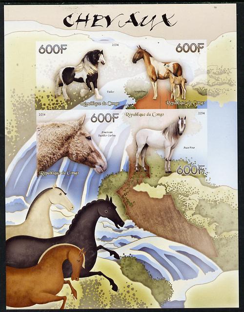 Congo 2014 Horses imperf sheetlet containing 4 values unmounted mint