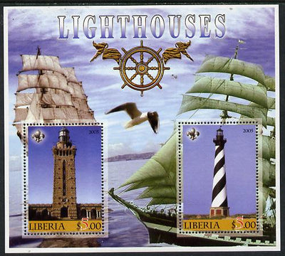 Liberia 2005 Lighthouses perf sheetlet containing 2 values unmounted mint (slight wrinkle in corner)