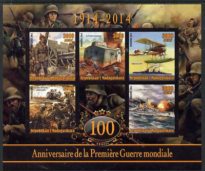 Madagascar 2014 Centenary of Start of WW1 #5 imperf sheetlet containing five values unmounted mint