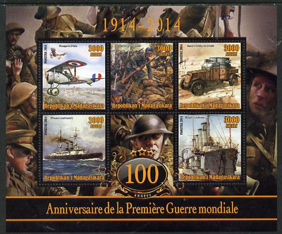 Madagascar 2014 Centenary of Start of WW1 #6 perf sheetlet containing five values unmounted mint