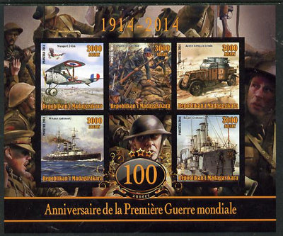 Madagascar 2014 Centenary of Start of WW1 #6 imperf sheetlet containing five values unmounted mint