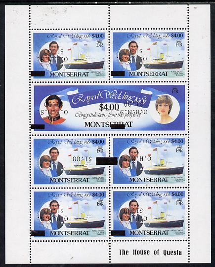 Montserrat 1982 Official,Surcharged OHMS $1 on £4 Royal Wedding sheetlet with surcharges inverted unmounted mint SG O57d x 6 & O58d