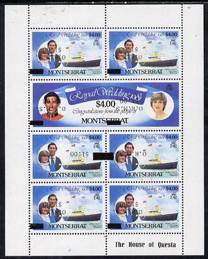 Montserrat 1982 Official,Surcharged OHMS $1 on £4 Royal Wedding sheetlet with surcharges inverted unmounted mint SG O57d x 6 & O58d