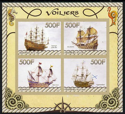 Congo 2015 Sailing Ships imperf sheetlet containing set of 4 values unmounted mint