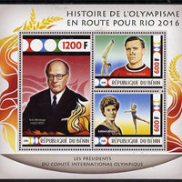 Benin 2015 Olympic History on Route to Rio 2016 #1 perf sheetlet containing 3 values unmounted mint