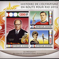 Benin 2015 Olympic History on Route to Rio 2016 #1 imperf sheetlet containing 3 values unmounted mint