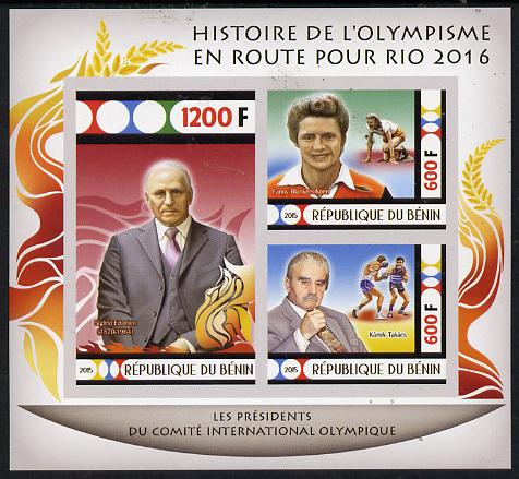 Benin 2015 Olympic History on Route to Rio 2016 #2 imperf sheetlet containing 3 values unmounted mint