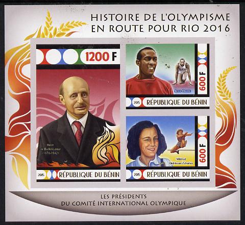 Benin 2015 Olympic History on Route to Rio 2016 #3 imperf sheetlet containing 3 values unmounted mint