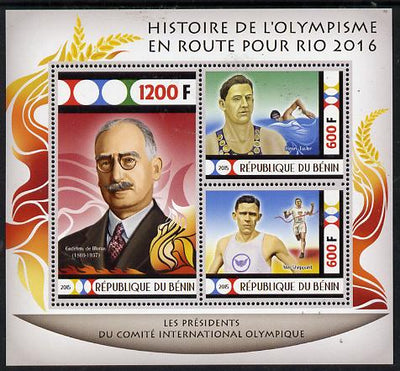 Benin 2015 Olympic History on Route to Rio 2016 #4 perf sheetlet containing 3 values unmounted mint
