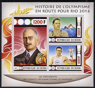 Benin 2015 Olympic History on Route to Rio 2016 #4 imperf sheetlet containing 3 values unmounted mint