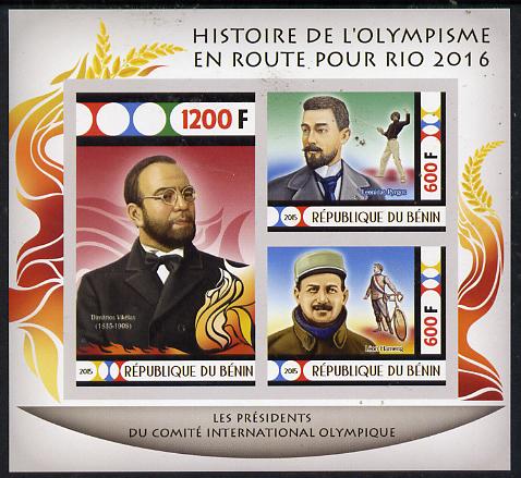 Benin 2015 Olympic History on Route to Rio 2016 #6 imperf sheetlet containing 3 values unmounted mint