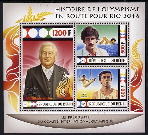 Benin 2015 Olympic History on Route to Rio 2016 #7 perf sheetlet containing 3 values unmounted mint