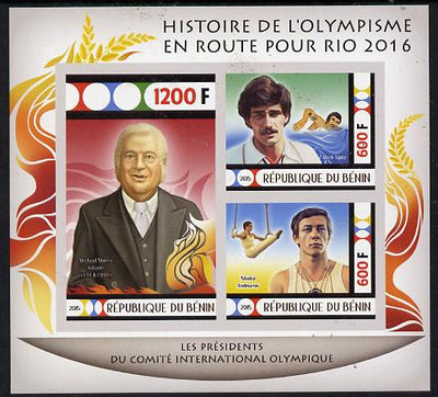 Benin 2015 Olympic History on Route to Rio 2016 #7 imperf sheetlet containing 3 values unmounted mint