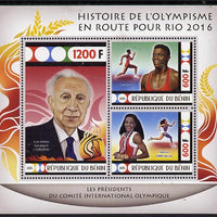 Benin 2015 Olympic History on Route to Rio 2016 #8 perf sheetlet containing 3 values unmounted mint