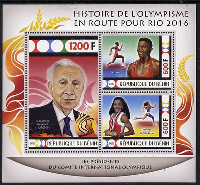 Benin 2015 Olympic History on Route to Rio 2016 #8 perf sheetlet containing 3 values unmounted mint