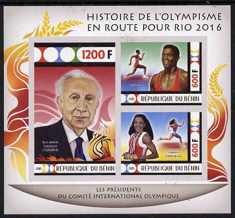 Benin 2015 Olympic History on Route to Rio 2016 #8 imperf sheetlet containing 3 values unmounted mint
