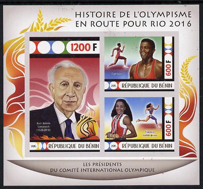 Benin 2015 Olympic History on Route to Rio 2016 #8 imperf sheetlet containing 3 values unmounted mint