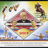 Benin 2015 Olympic History on Route to Rio 2016 #1 perf deluxe sheet containing one diamond shaped value unmounted mint