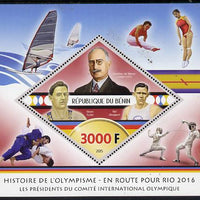 Benin 2015 Olympic History on Route to Rio 2016 #3 perf deluxe sheet containing one diamond shaped value unmounted mint