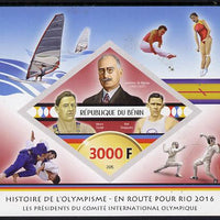 Benin 2015 Olympic History on Route to Rio 2016 #3 imperf deluxe sheet containing one diamond shaped value unmounted mint