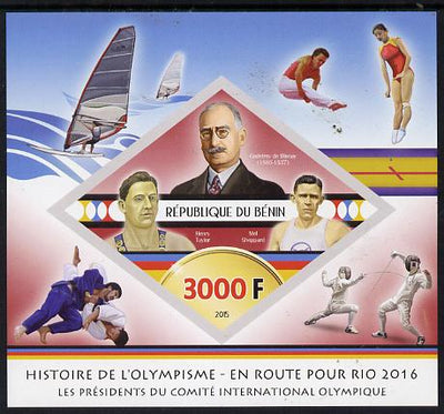 Benin 2015 Olympic History on Route to Rio 2016 #3 imperf deluxe sheet containing one diamond shaped value unmounted mint