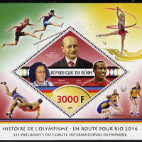 Benin 2015 Olympic History on Route to Rio 2016 #4 perf deluxe sheet containing one diamond shaped value unmounted mint