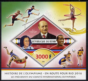 Benin 2015 Olympic History on Route to Rio 2016 #4 perf deluxe sheet containing one diamond shaped value unmounted mint