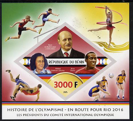 Benin 2015 Olympic History on Route to Rio 2016 #4 imperf deluxe sheet containing one diamond shaped value unmounted mint