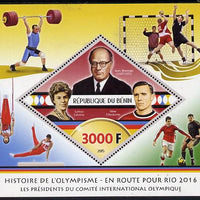 Benin 2015 Olympic History on Route to Rio 2016 #5 perf deluxe sheet containing one diamond shaped value unmounted mint
