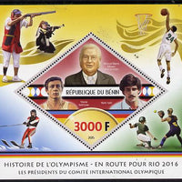 Benin 2015 Olympic History on Route to Rio 2016 #7 perf deluxe sheet containing one diamond shaped value unmounted mint