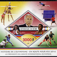 Benin 2015 Olympic History on Route to Rio 2016 #8 perf deluxe sheet containing one diamond shaped value unmounted mint