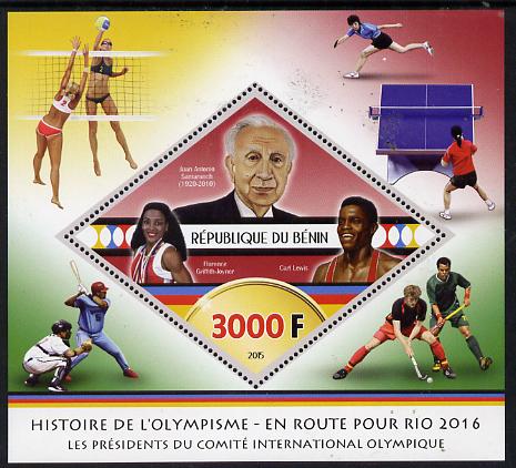 Benin 2015 Olympic History on Route to Rio 2016 #8 perf deluxe sheet containing one diamond shaped value unmounted mint