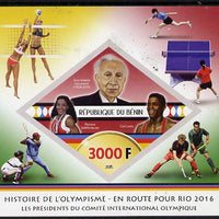 Benin 2015 Olympic History on Route to Rio 2016 #8 imperf deluxe sheet containing one diamond shaped value unmounted mint