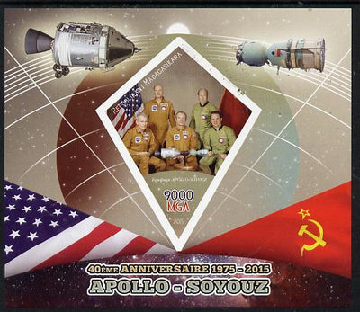 Madagascar 2015 40th Anniversary of Apollo-Soyuz Link-up imperf deluxe sheet containing one diamond shaped value unmounted mint