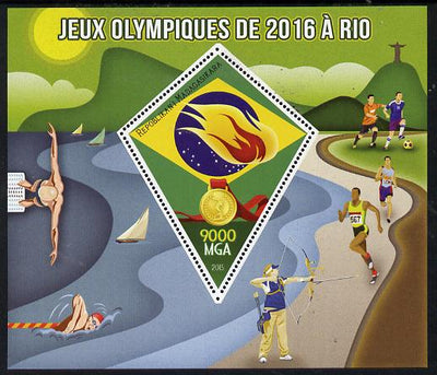 Madagascar 2015 Rio Olympic Games perf deluxe sheet containing one diamond shaped value unmounted mint