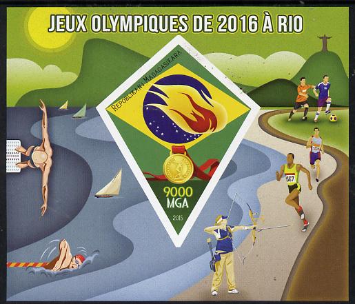 Madagascar 2015 Rio Olympic Games imperf deluxe sheet containing one diamond shaped value unmounted mint