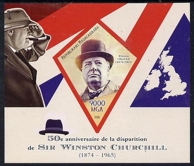 Madagascar 2015 50th Death Anniversary of Winston Churchill imperf deluxe sheet containing one diamond shaped value unmounted mint