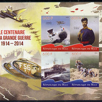 Mali 2015 Centenary of start of First World War imperf sheetlet containing set of 4 unmounted mint