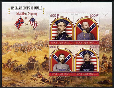 Mali 2015 Great Military Leaders - Battle of Gettysburg 1863 perf sheetlet containing set of 4 unmounted mint