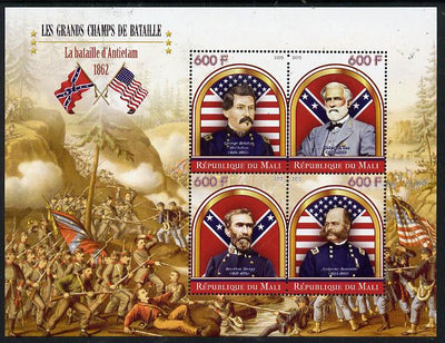 Mali 2015 Great Military Leaders - Battle of Antietam 1862 perf sheetlet containing set of 4 unmounted mint