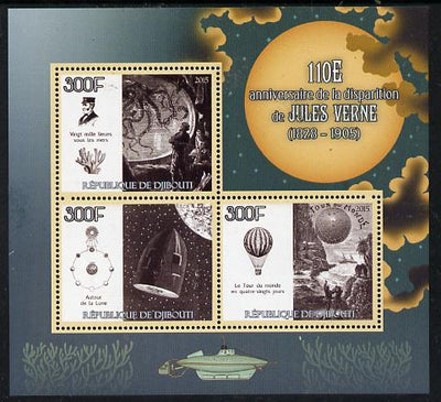 Djibouti 2015 110th Death Anniversay of Jules Verne perf sheetlet containing set of 3 unmounted mint