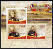 Djibouti 2015 Bicentenary of Battle of Waterloo imperf sheetlet containing set of 3 unmounted mint