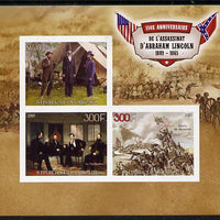 Djibouti 2015 150th Anniversay Assassination of Abraham Lincoln imperf sheetlet containing set of 3 unmounted mint