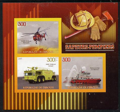 Djibouti 2015 FireFighting imperf sheetlet containing set of 3 unmounted mint