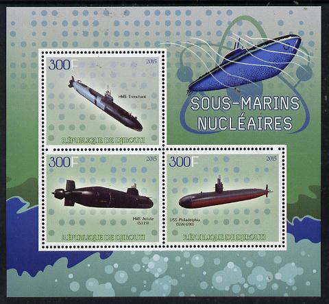 Djibouti 2015 Submarines perf sheetlet containing set of 3 unmounted mint