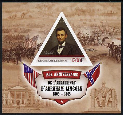 Djibouti 2015 150th Anniversay Assassination of Abraham Lincoln imperf s/sheet containing one triangular value unmounted mint