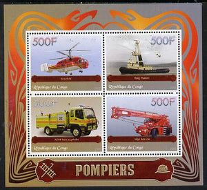 Congo 2015 Fire Services perf sheetlet containing set of 4 unmounted mint