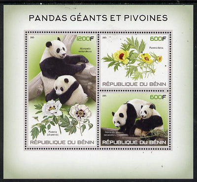 Benin 2015 Giant Pandas & Peonies perf sheet containing 3 values unmounted mint